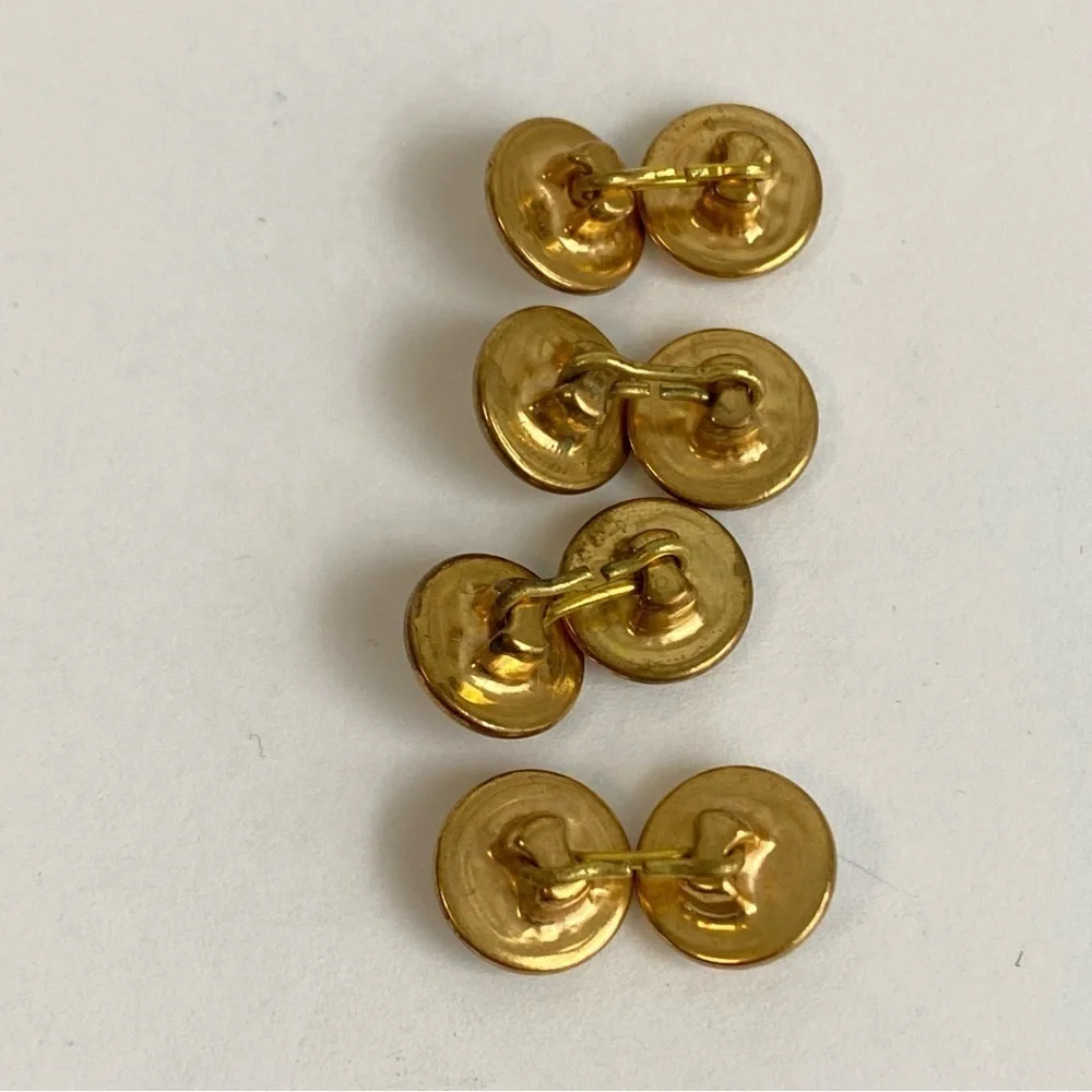 Vintage French Cufflinks Mother Of Pearl 10K Gold Moon Glow MOP 2 Pairs‎ Set